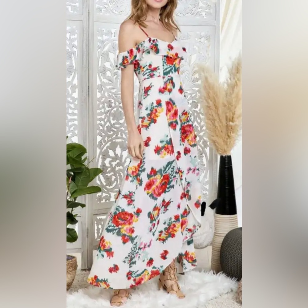 TULIP WRAPPED FLORAL MAXI DRESS